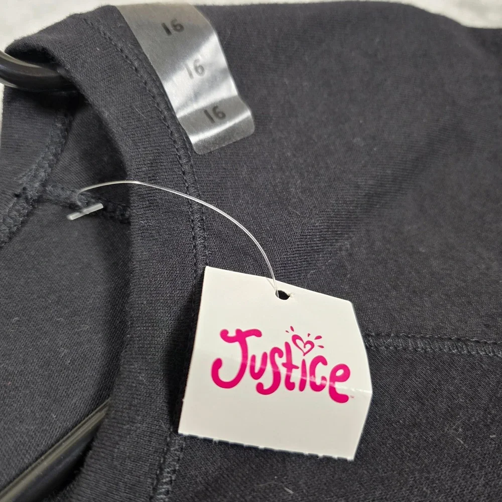Justice Long Sleeve Top Girls 16 Black‎ NEW Raglan Crew Neck Heart Logo